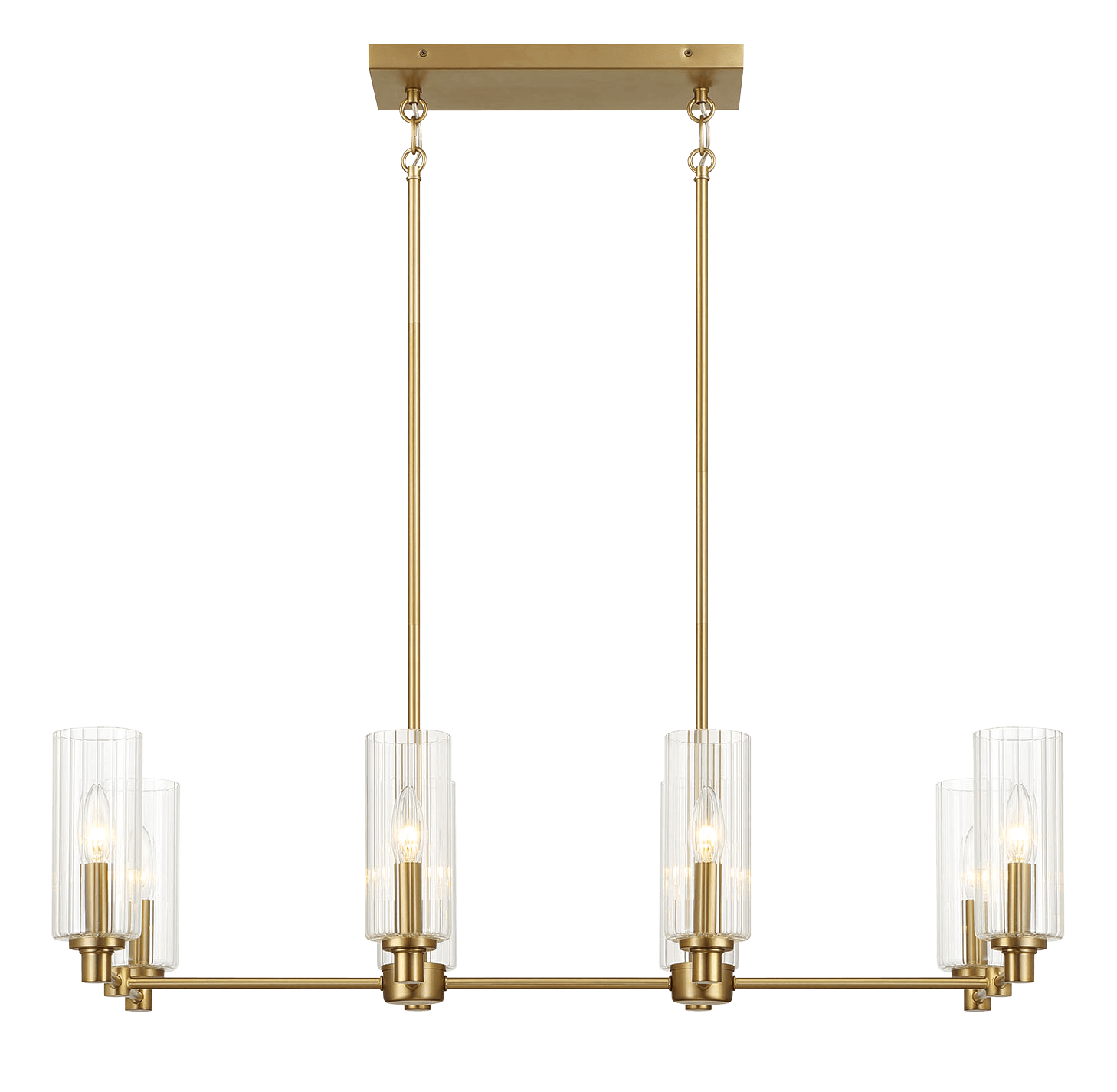 Willow Eight Lights Island With Clear Ribbed Glass Pendant Lamp - Satin Brass