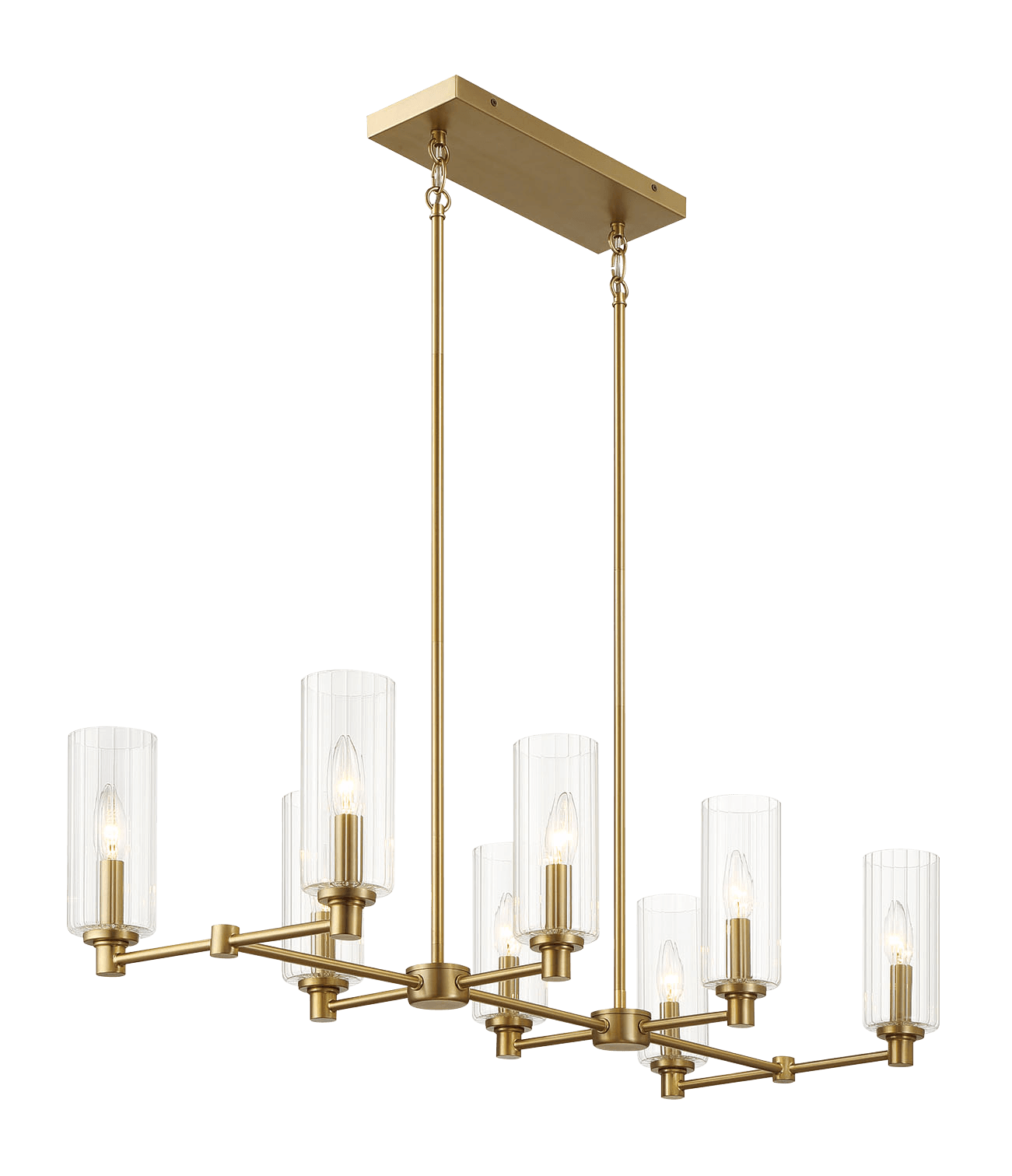 Willow Eight Lights Island With Clear Ribbed Glass Pendant Lamp - Satin Brass
