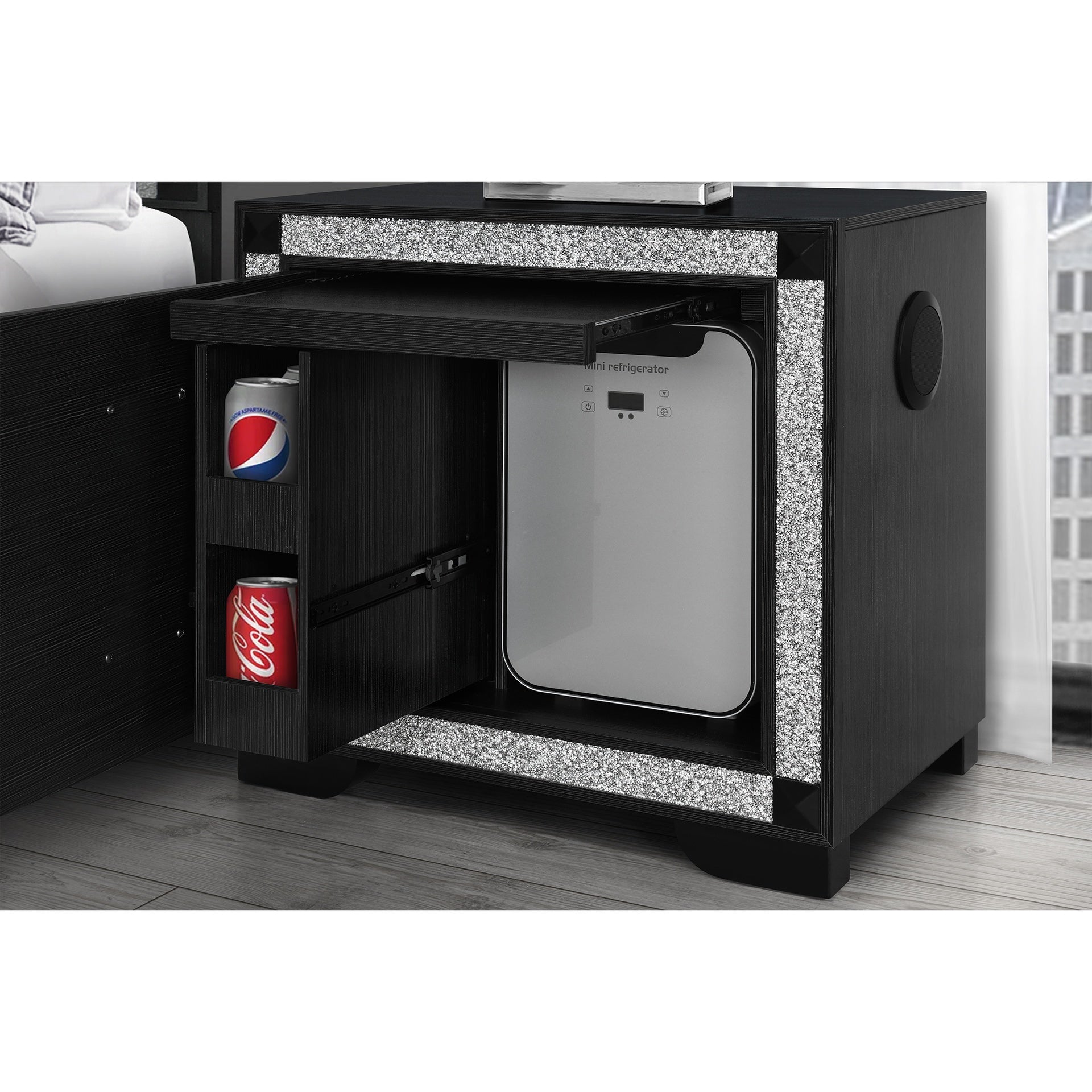 Soulmarie Charcoal Nightstand with Cooler and Speaker
