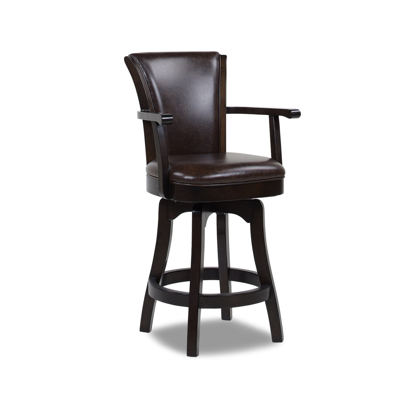 Williams 27in Swivel Counter Height Bar Stool, Vintage Brown Faux Leather