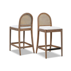 Panama 26.5" Curved Back Cane Rattan Counter Stool, Set of 2, Ivory White Boucle