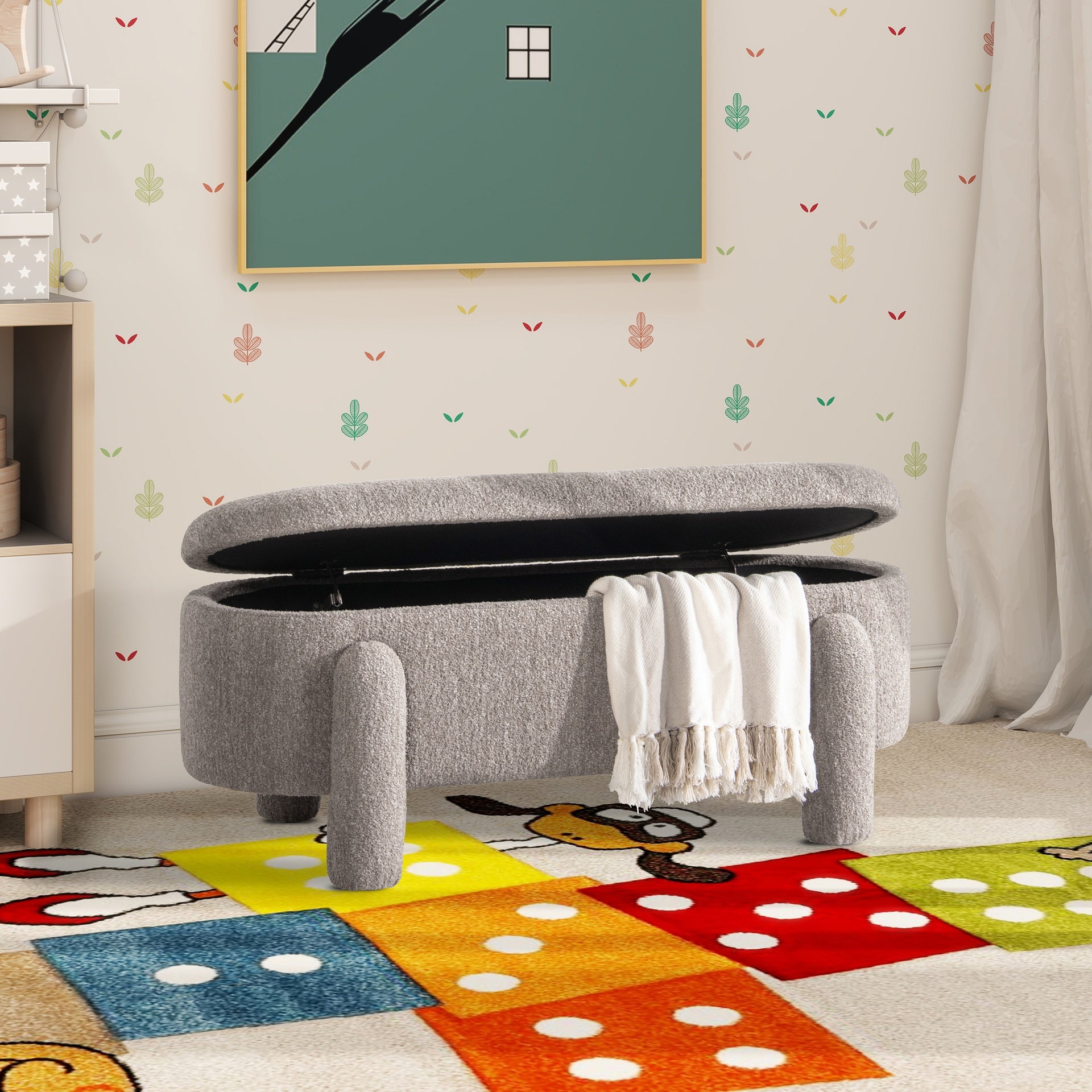 Hugo 49" Oval Fully Upholstered Storage Bench,  Boucle