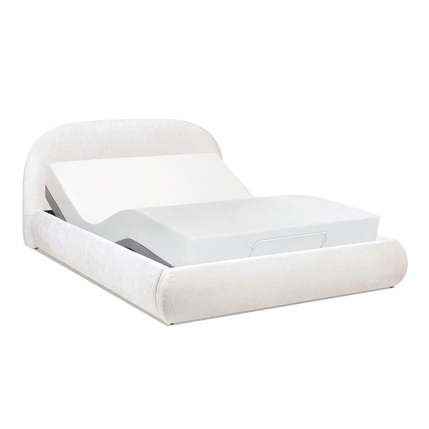 Archie Puffy Grounded Upholstered Platform Bed, Queen, Almond White
