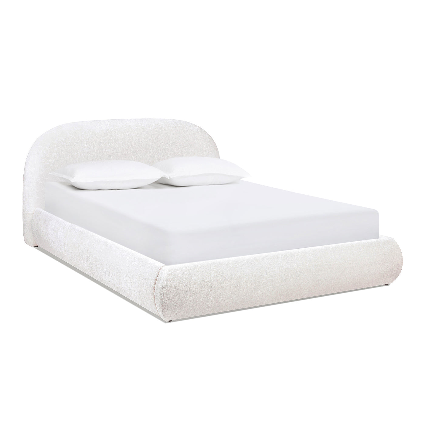 Archie Puffy Grounded Upholstered Platform Bed, Queen, Almond White