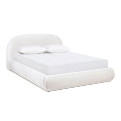 Archie Puffy Grounded Upholstered Platform Bed, Queen, Almond White