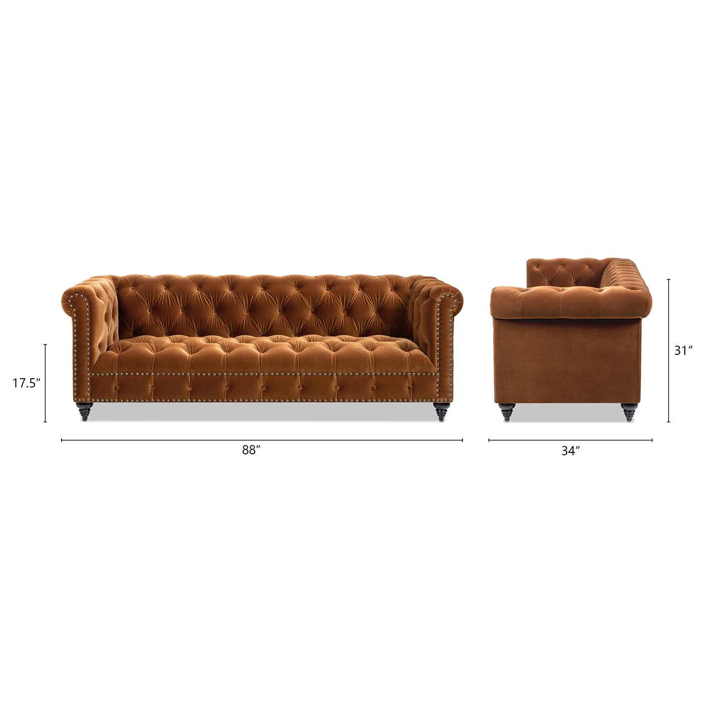 Alto 88" Tufted Chesterfield Sofa, Burnt Orange  Performance Velvet