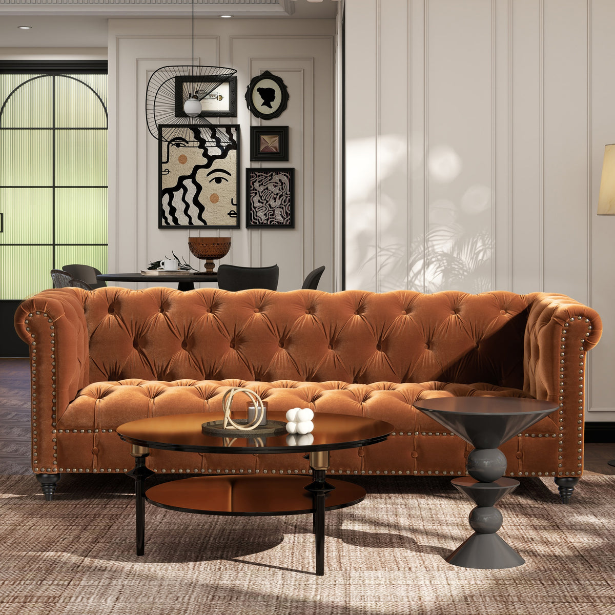 Alto 88" Tufted Chesterfield Sofa, Burnt Orange  Performance Velvet