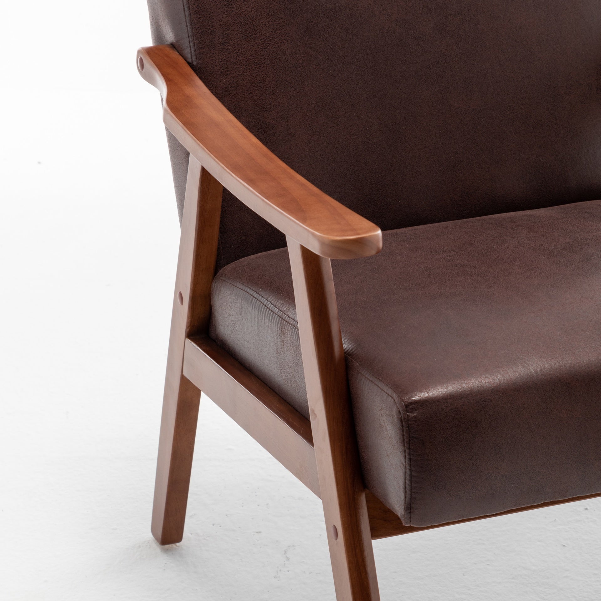 Accent Chair with Microfiber Upholstery and Solid Wood Frame, Classic Mid-Century Modern Living Room Furniture for Extra Seating, Dark Brown