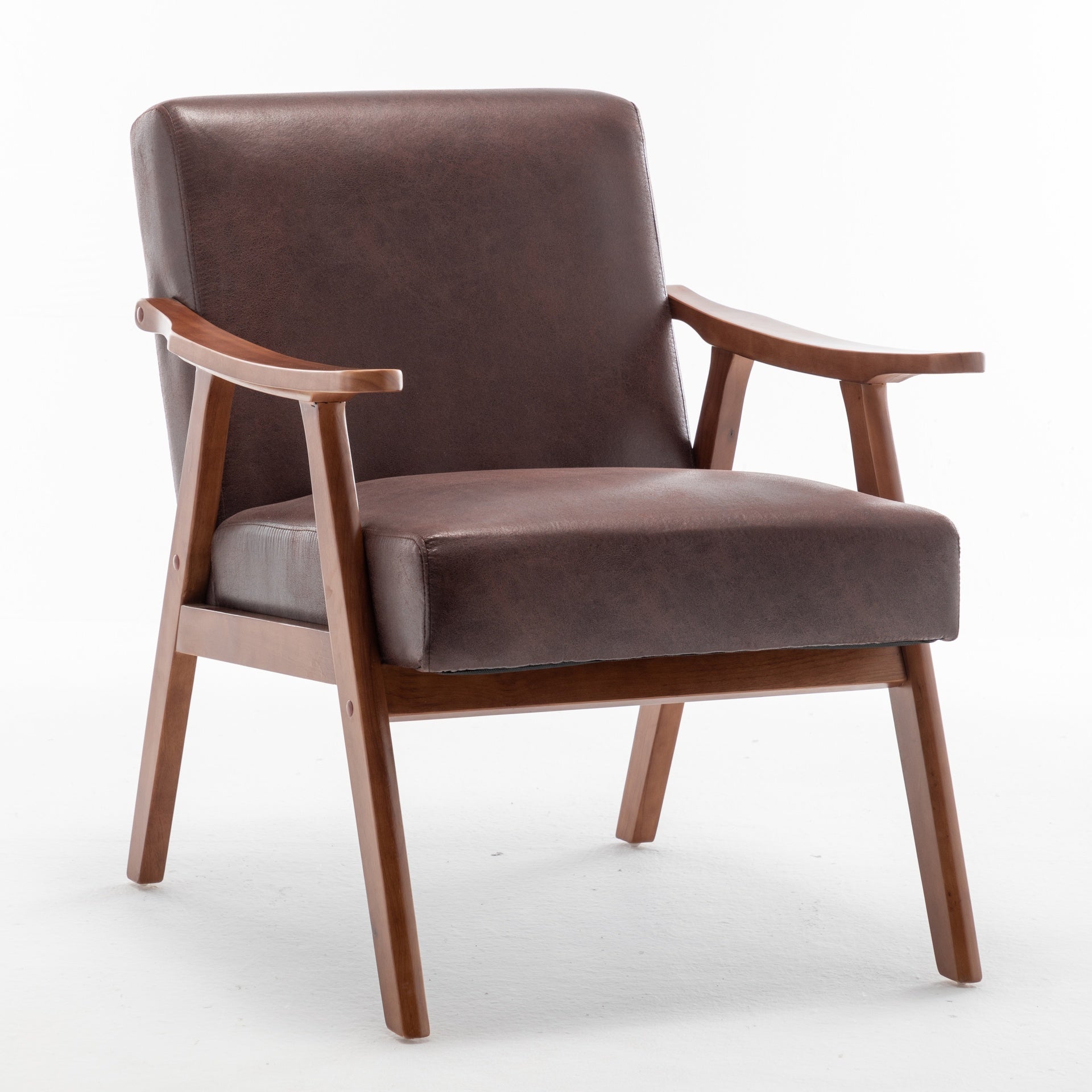 Accent Chair with Microfiber Upholstery and Solid Wood Frame, Classic Mid-Century Modern Living Room Furniture for Extra Seating, Dark Brown