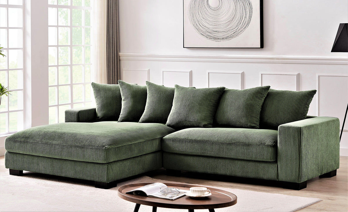 Luxe Oversized Two-Piece Left Facing Sectional Couches for Living Room, 102.4-Inch L Shaped Sofa with Chaise, Upholstered with Corduroy Fabric, Dark Green
