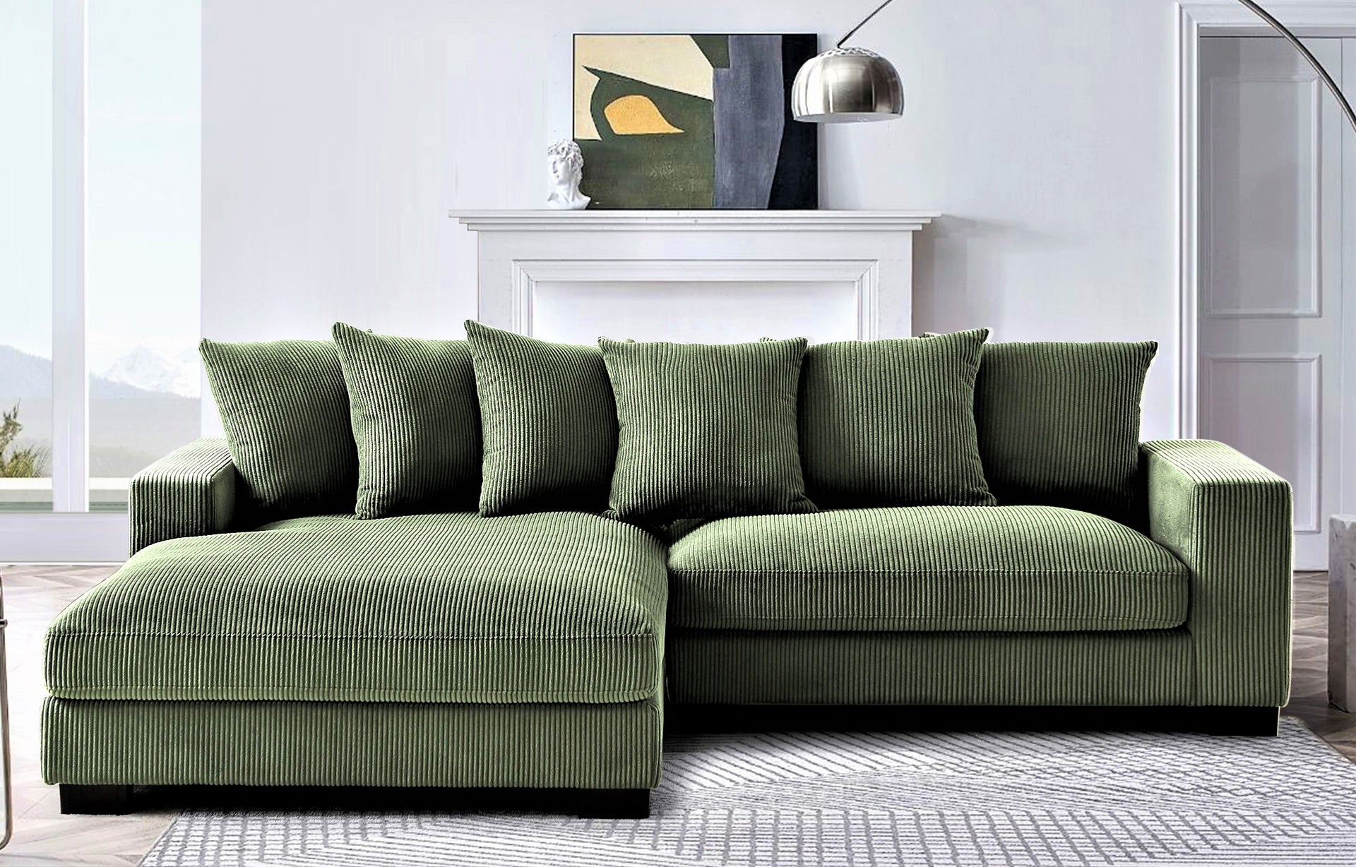 Luxe Oversized Two-Piece Left Facing Sectional Couches for Living Room, 102.4-Inch L Shaped Sofa with Chaise, Upholstered with Corduroy Fabric, Dark Green