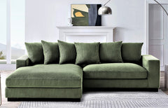 Luxe Oversized Two-Piece Left Facing Sectional Couches for Living Room, 102.4-Inch L Shaped Sofa with Chaise, Upholstered with Corduroy Fabric, Dark Green