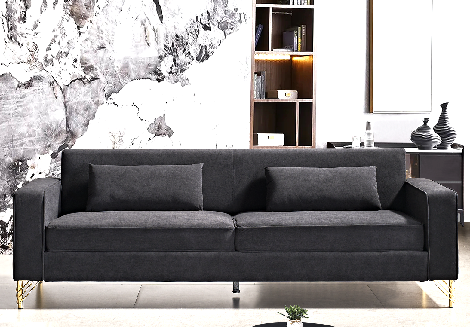 Aesthetic 85.8" Velvet Sofas for Living Room, 3 Seater Couch with Classic Modern Appeal and Luxurious Soft Comfort, Easy to Maintain, Black