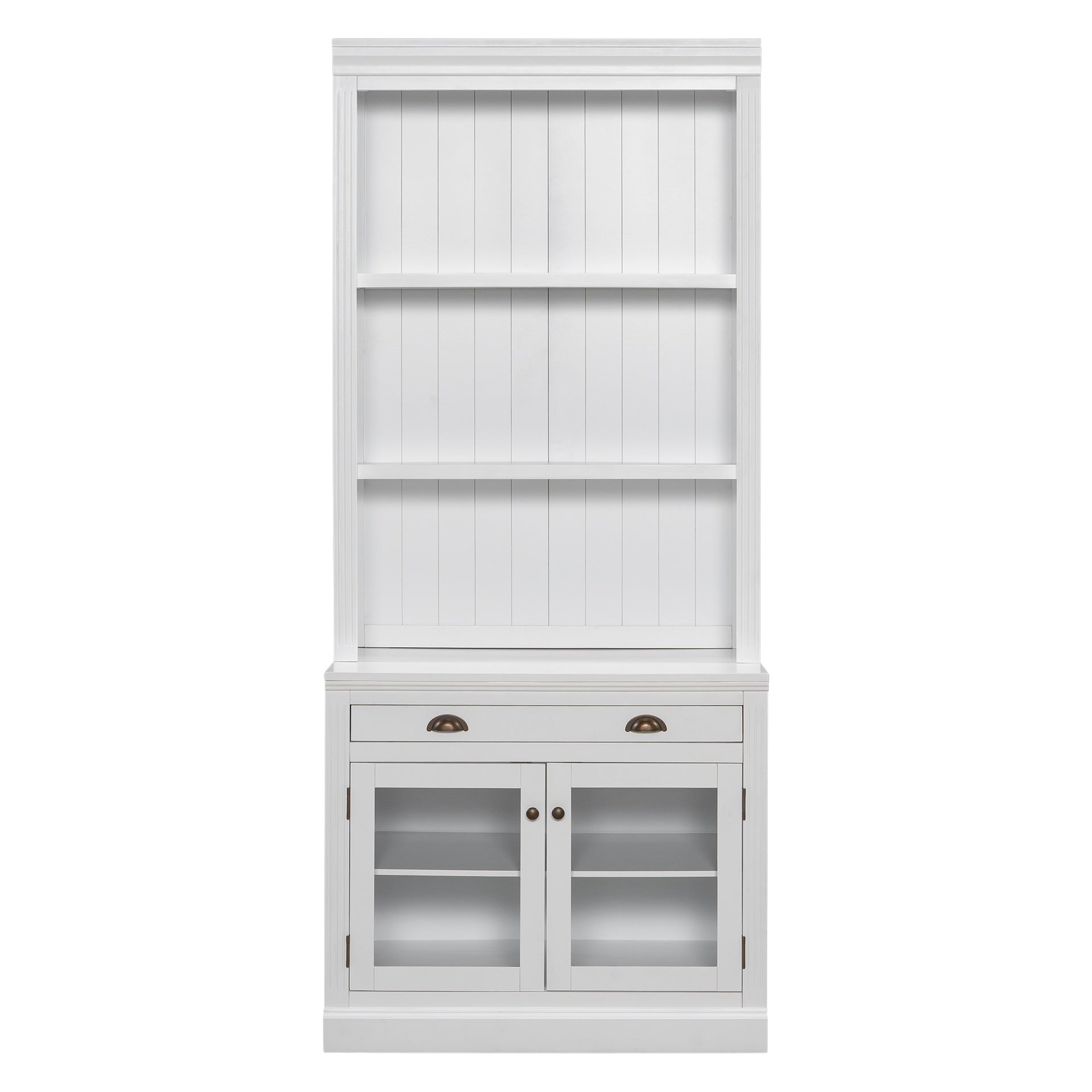 83.4"Tall Bookshelf, Modern Bookcase with 2 Glass Doors and 1 Drawer,Storage Bookcase with Open Shelves for Living Room,Home Office,White