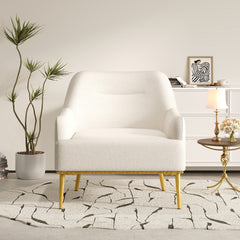Modern Accent Chair Upholstered Armchair Single Sofa Chair with Curved Backrest and Gold Metal Legs for Living Room, Bedroom or Reading Corner, Beige