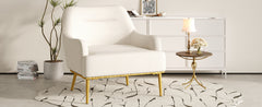 Modern Accent Chair Upholstered Armchair Single Sofa Chair with Curved Backrest and Gold Metal Legs for Living Room, Bedroom or Reading Corner, Beige