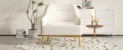 Modern Accent Chair Upholstered Armchair Single Sofa Chair with Curved Backrest and Gold Metal Legs for Living Room, Bedroom or Reading Corner, Beige