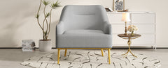 Modern Accent Chair Upholstered Armchair Single Sofa Chair with Curved Backrest and Gold Metal Legs for Living Room, Bedroom or Reading Corner, Grey