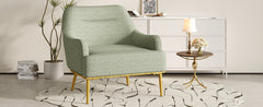 Modern Accent Chair Upholstered Armchair Single Sofa Chair with Curved Backrest and Gold Metal Legs for Living Room, Bedroom or Reading Corner, Green