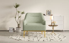Modern Accent Chair Upholstered Armchair Single Sofa Chair with Curved Backrest and Gold Metal Legs for Living Room, Bedroom or Reading Corner, Green