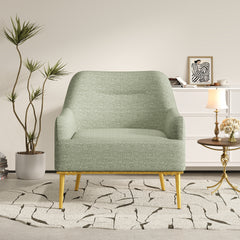 Modern Accent Chair Upholstered Armchair Single Sofa Chair with Curved Backrest and Gold Metal Legs for Living Room, Bedroom or Reading Corner, Green