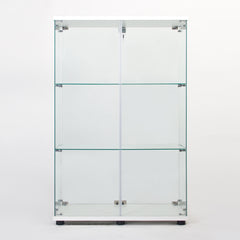 Two Door Glass Cabinet Glass Display Cabinet with 3 Shelves, White