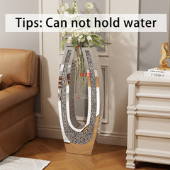 35.82"U-shaped Tall silver glass acrylic crushed diamond floor vase, transparent glass body modern decorative mirror vase, large home decor living room entrance, office vase