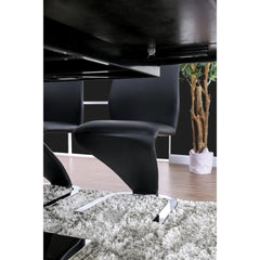 Contemporary Style Z-Shaped Chair Base 2pcs Dining Chairs Black Leatherette Chrome Finish Side Chair Dining Room Furniture