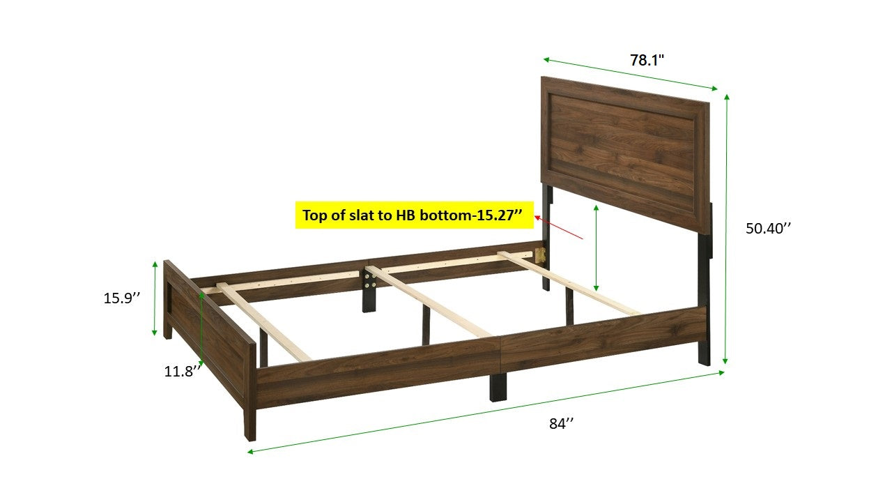 Brown Cherry Finish Fabric 1pc King Size Panel Bed Beautiful Wooden Bedroom Furniture Contemporary Style
