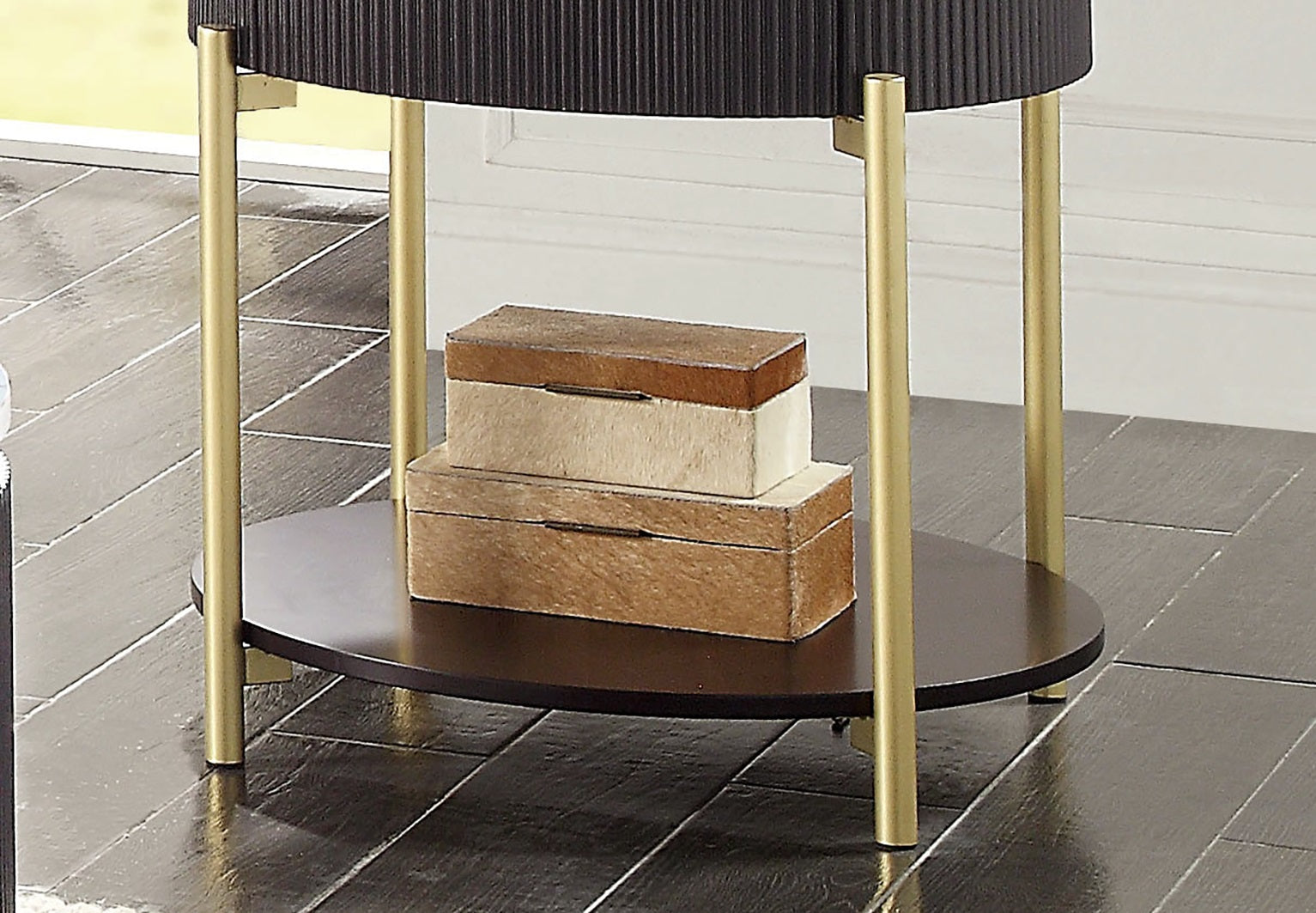 Gorgeous Dark Walnut Finish 1pc End Table White Faux Marble Top Living Room Table Open Bottom Shelve