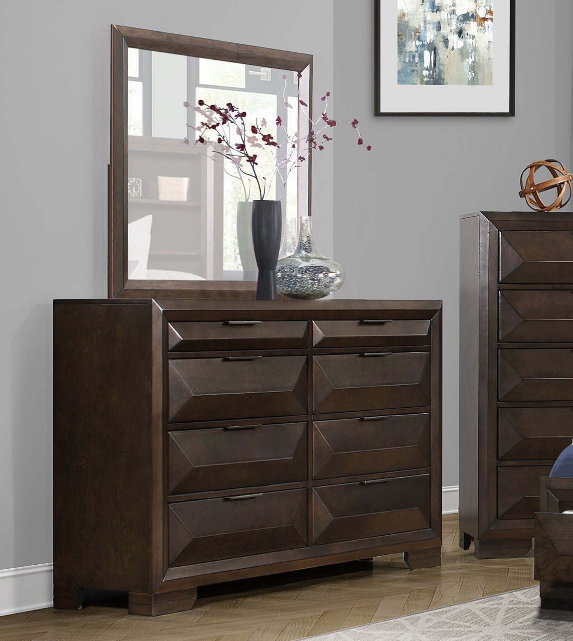 Contemporary Design 8-Drawers Dresser 1pc Bedroom Furniture Warm Espresso Finish Raised Panel Front