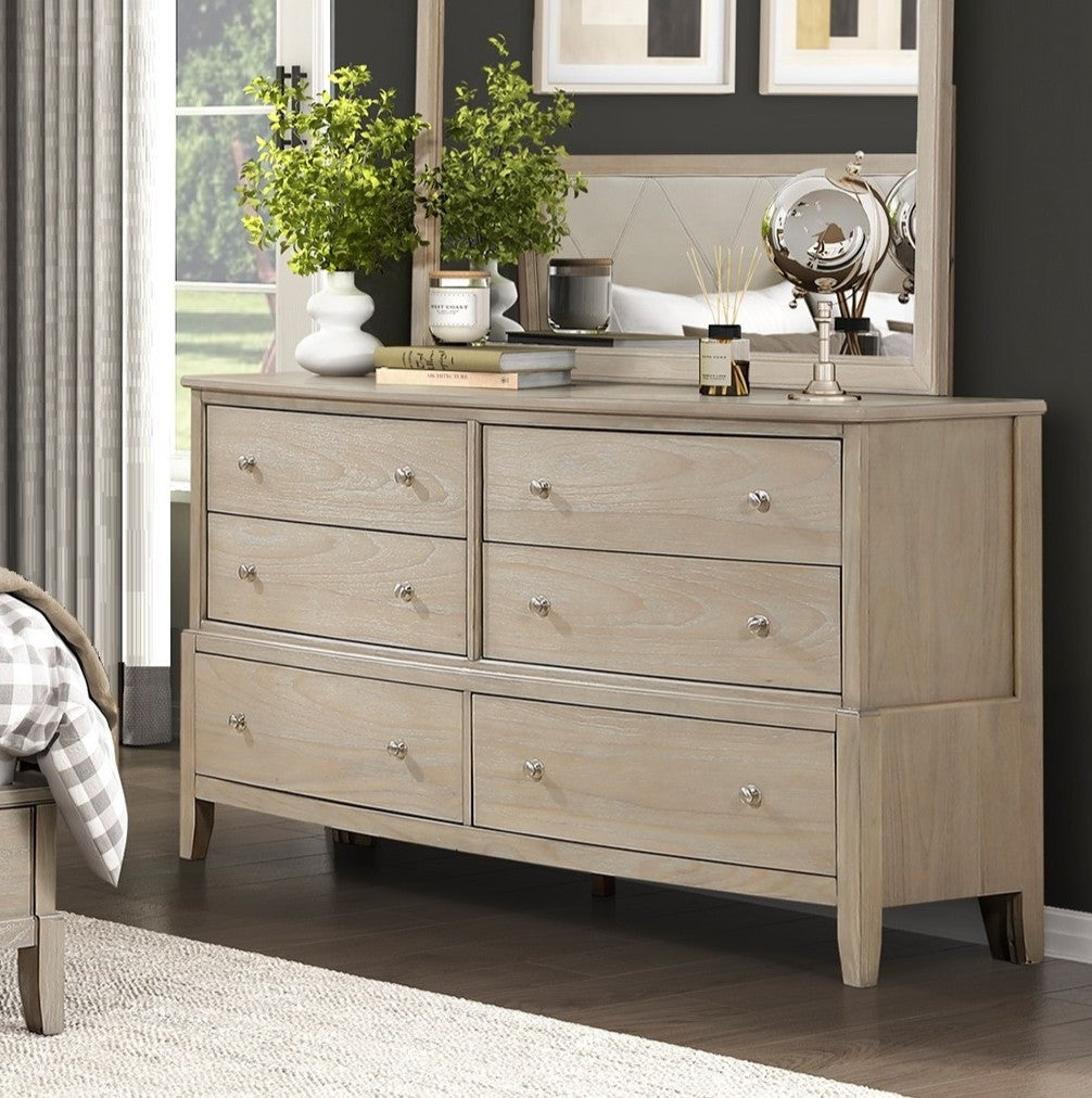 Classic Farmhouse Style Six-Drawer Dresser Beige Finish Wooden Bedroom Furniture 1pc Strong Durable