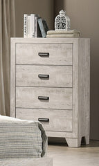 1pc Transitional 4-Drawer Tall Chest Metal Hardware Whitewashed Wood Finish Wooden Bedroom Furniture