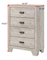 1pc Transitional 4-Drawer Tall Chest Metal Hardware Whitewashed Wood Finish Wooden Bedroom Furniture