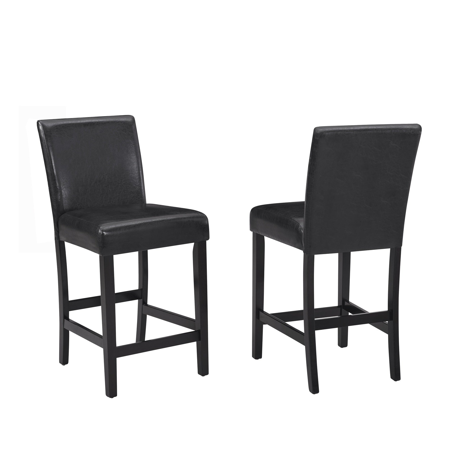 5pc Counter Height Dining Set Square White Faux Marble Table Faux Leather Upholstered Chairs Wooden Leg Dining Room Furniture Black