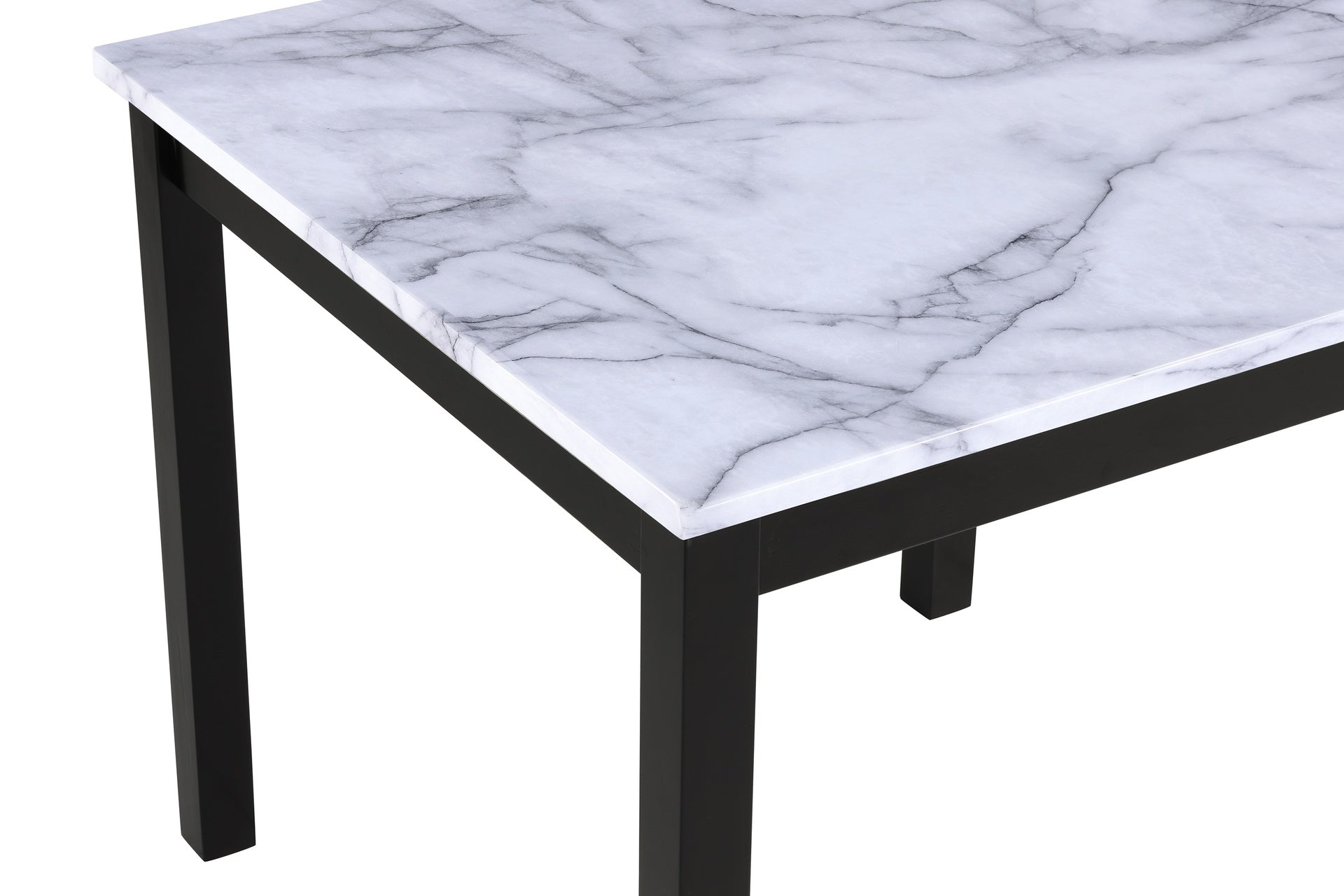 5pc Counter Height Dining Set Square White Faux Marble Table Faux Leather Upholstered Chairs Wooden Leg Dining Room Furniture Black