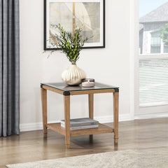Modern Sleek Design Brown Finish End Table Clear Tempered Glass Tabletop Wooden Furniture 1pc Side Table Living Room
