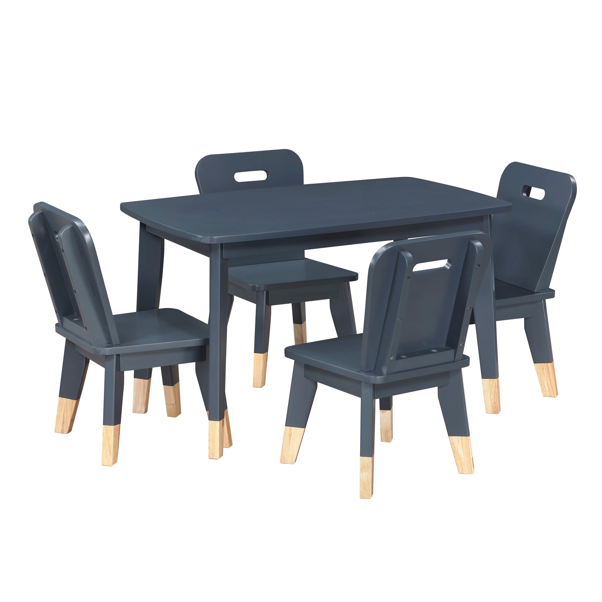 Navy Blue Finish 5-Piece Pack Children Table and Chairs Set Sturdy Wood Frame Furniture, Small Play Table with Chairs