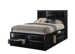 1pc Contemporary Queen Captain's Platform Bed Bookcase Shelves Headboard Side Storage Solid Wood Wooden Bedroom Furniture Black Finish