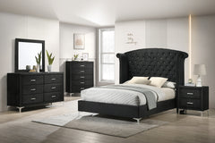 1pc Glam Upholstered Queen Bed Button-Tufting Wing Back Headboard Button Tufted Bedroom Furniture Wood Metal Fabric Black