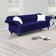 2pc Sofa Set Living Room Furniture Indigo Velvet Upholstered Sofa Loveseat Crystal Tufted Seat Couch
