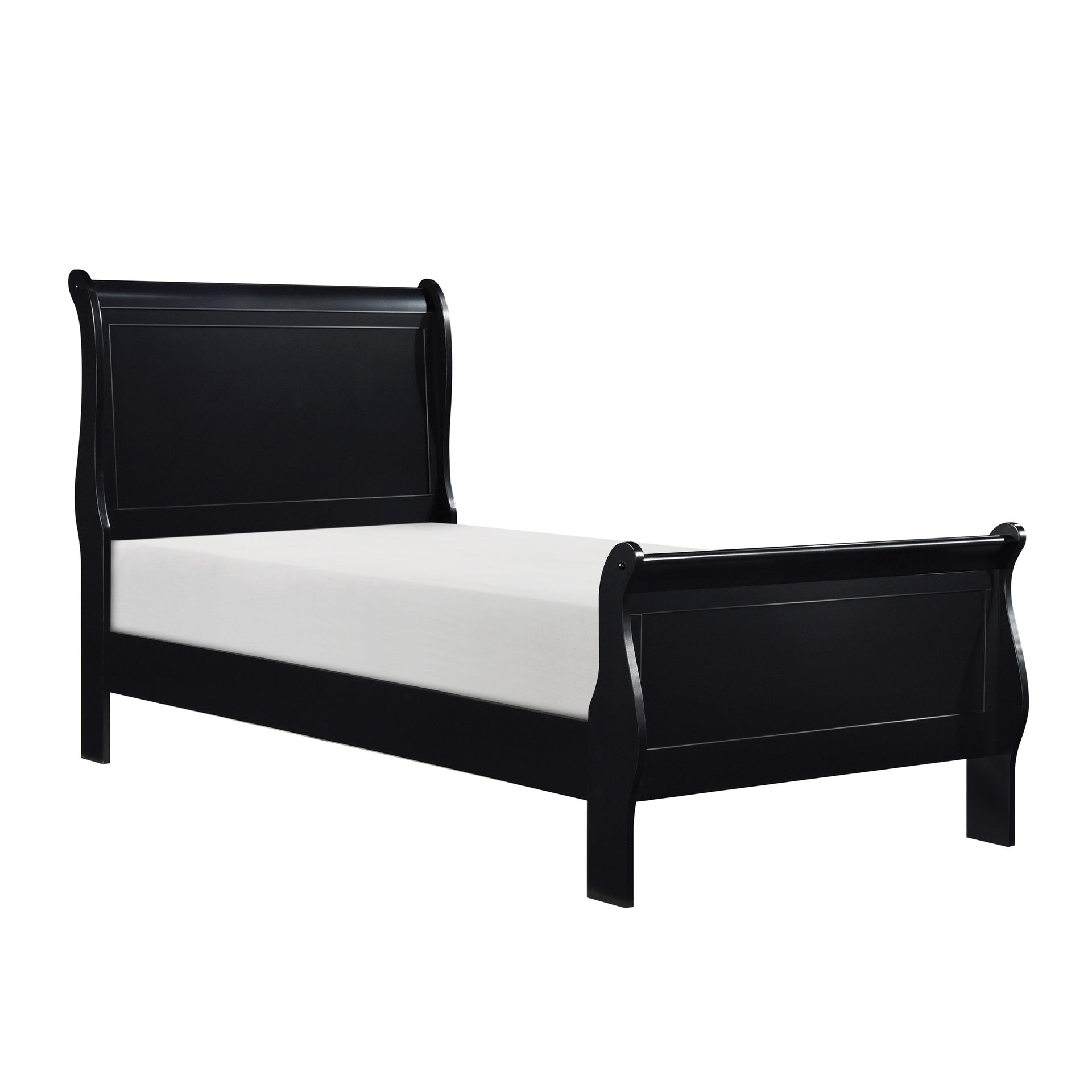 1pc Black Finish Twin Size Bed Traditional Louis Philippe Style Wooden Bedroom Furniture