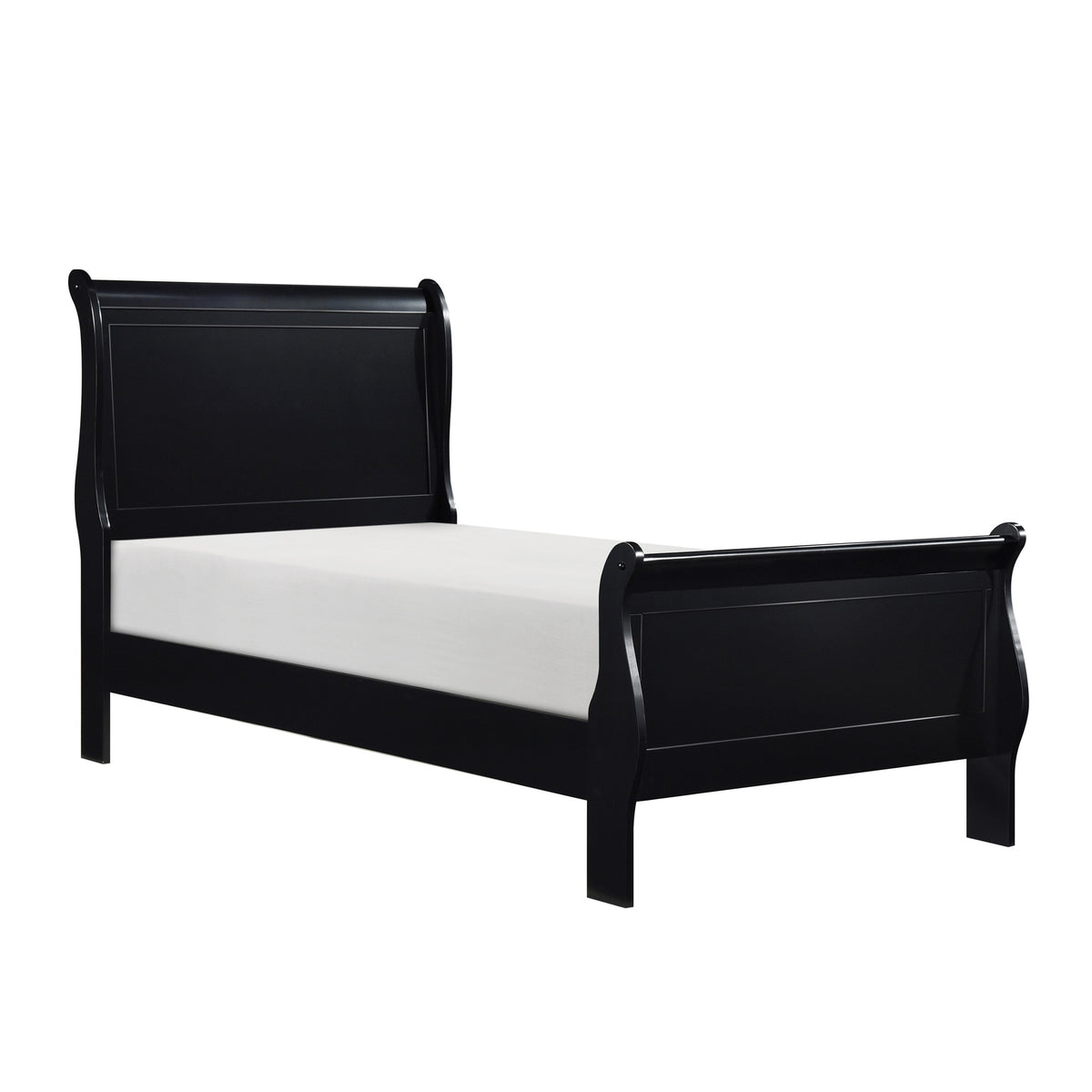 1pc Black Finish Twin Size Bed Traditional Louis Philippe Style Wooden Bedroom Furniture