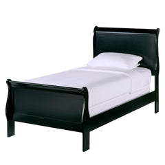 1pc Black Finish Twin Size Bed Traditional Louis Philippe Style Wooden Bedroom Furniture