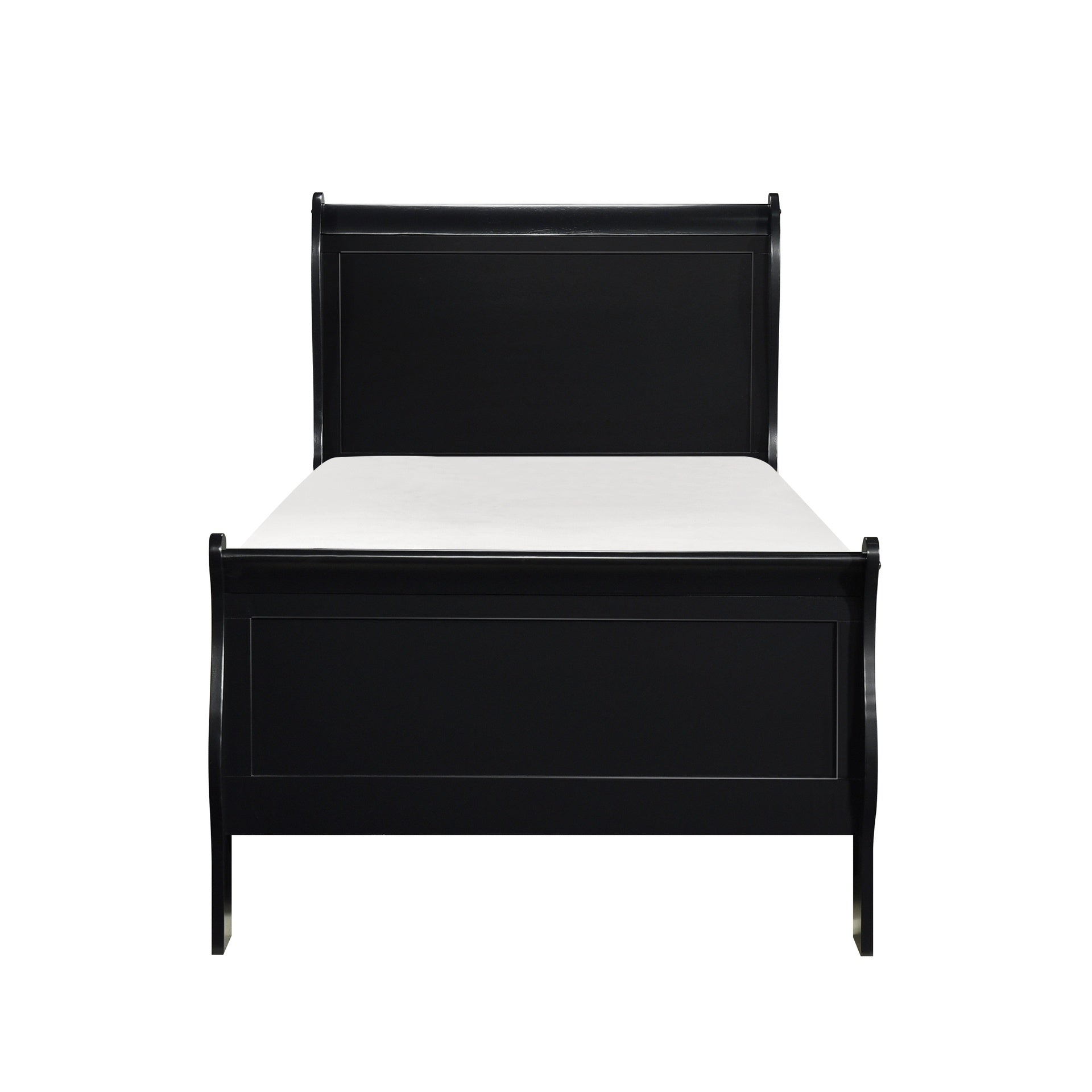 1pc Black Finish Twin Size Bed Traditional Louis Philippe Style Wooden Bedroom Furniture