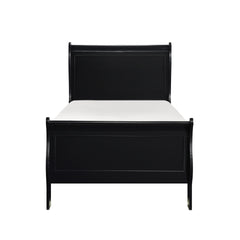 1pc Black Finish Twin Size Bed Traditional Louis Philippe Style Wooden Bedroom Furniture