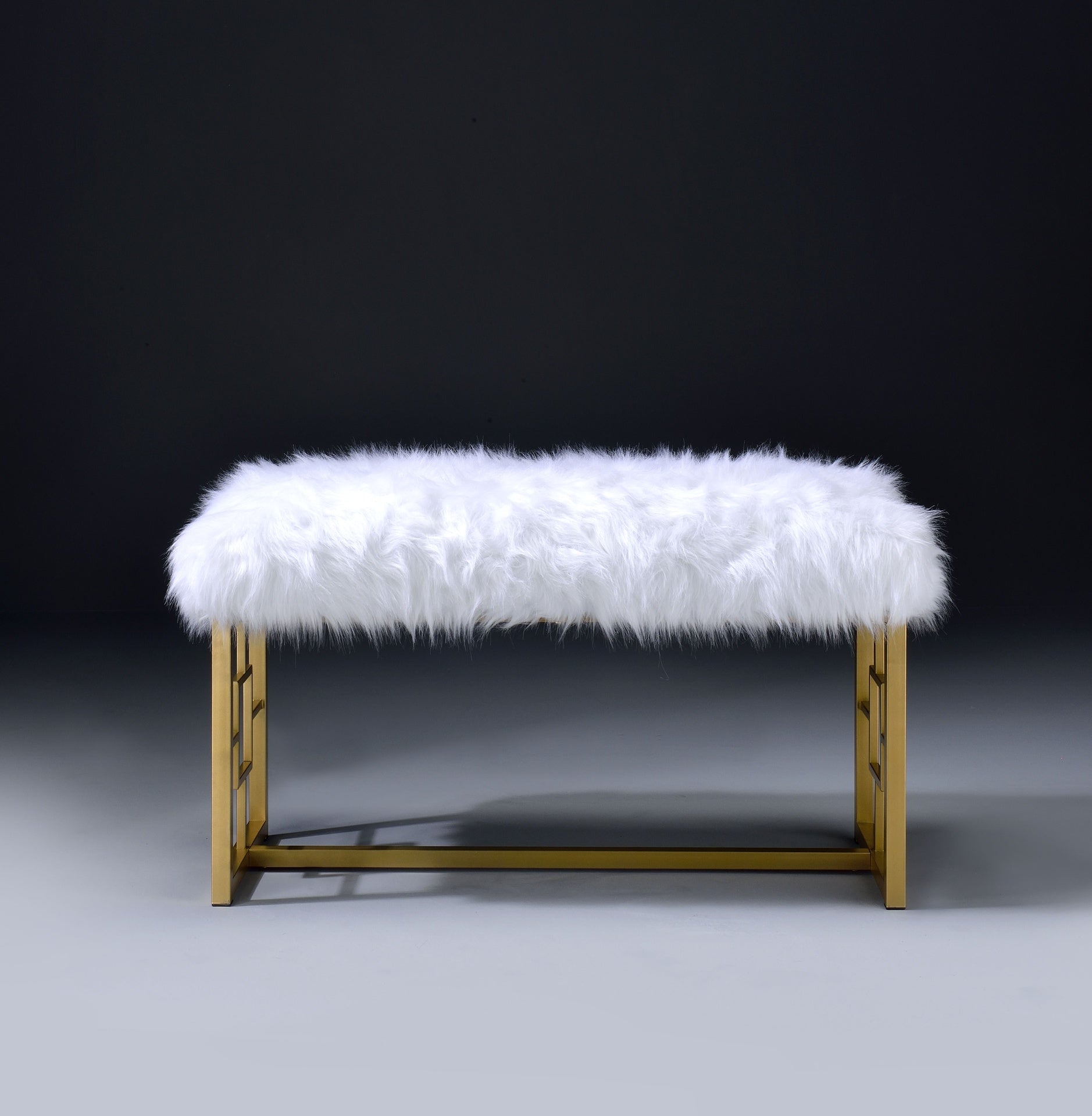 Bagley II White Faux Fur & Gold Finish Bench