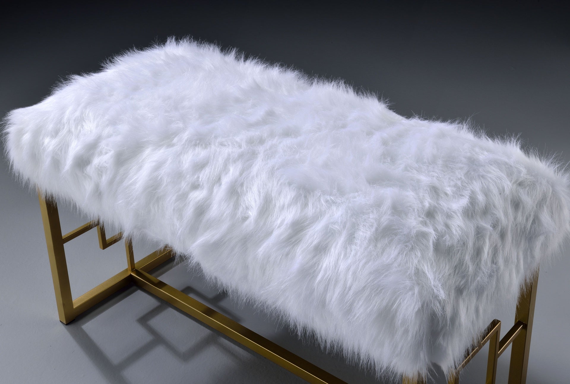 Bagley II White Faux Fur & Gold Finish Bench