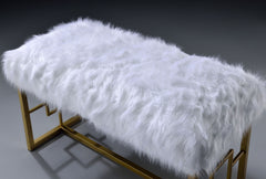Bagley II White Faux Fur & Gold Finish Bench