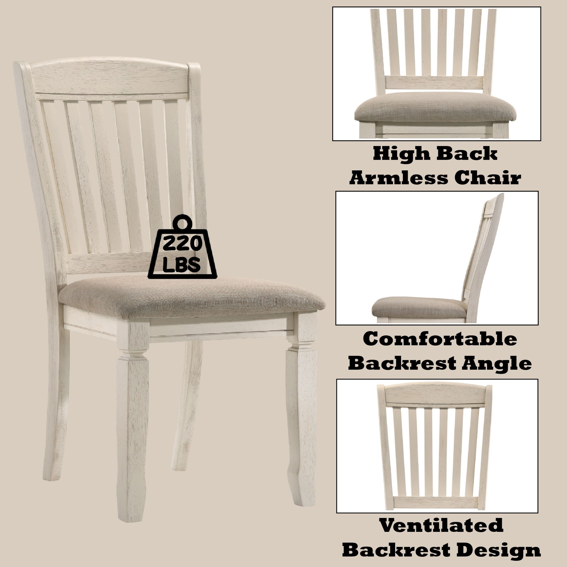 Fedele Tan Fabric & Cream Finish Side Chair (Set of 2)